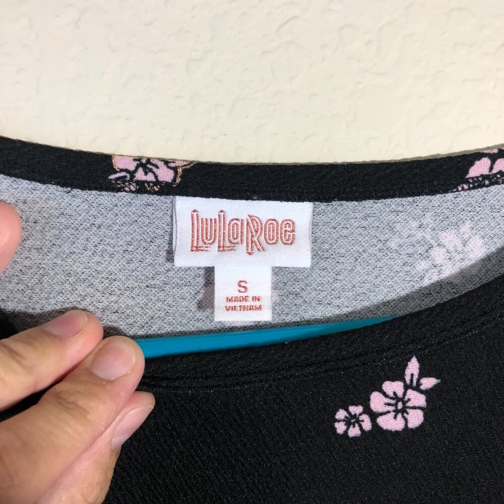 Lularoe Dress Women’s Size Small Black Pink Striped Floral Polyester Blend - Picture 2 of 8